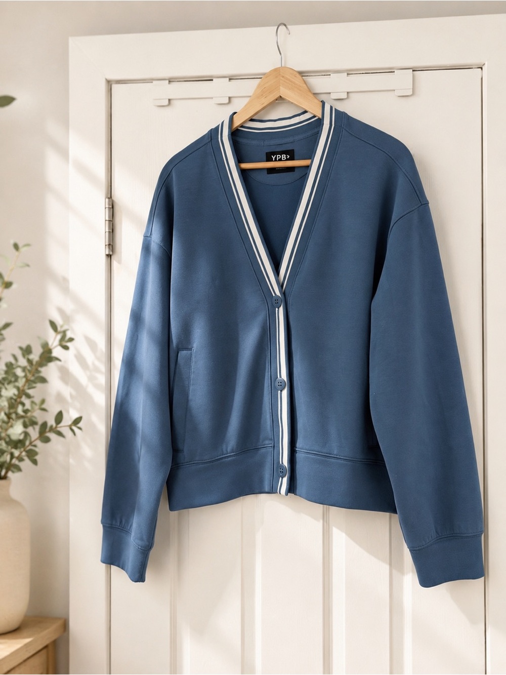 Abercrombie & Fitch Blue Varsity Cardigan Jacket with White Trim - Picture 2 of 4